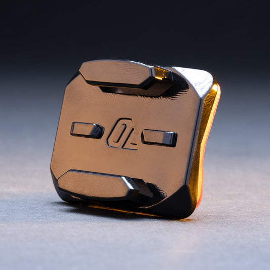 Notched helmet mount base for bike helmet lights, three-quarter view
