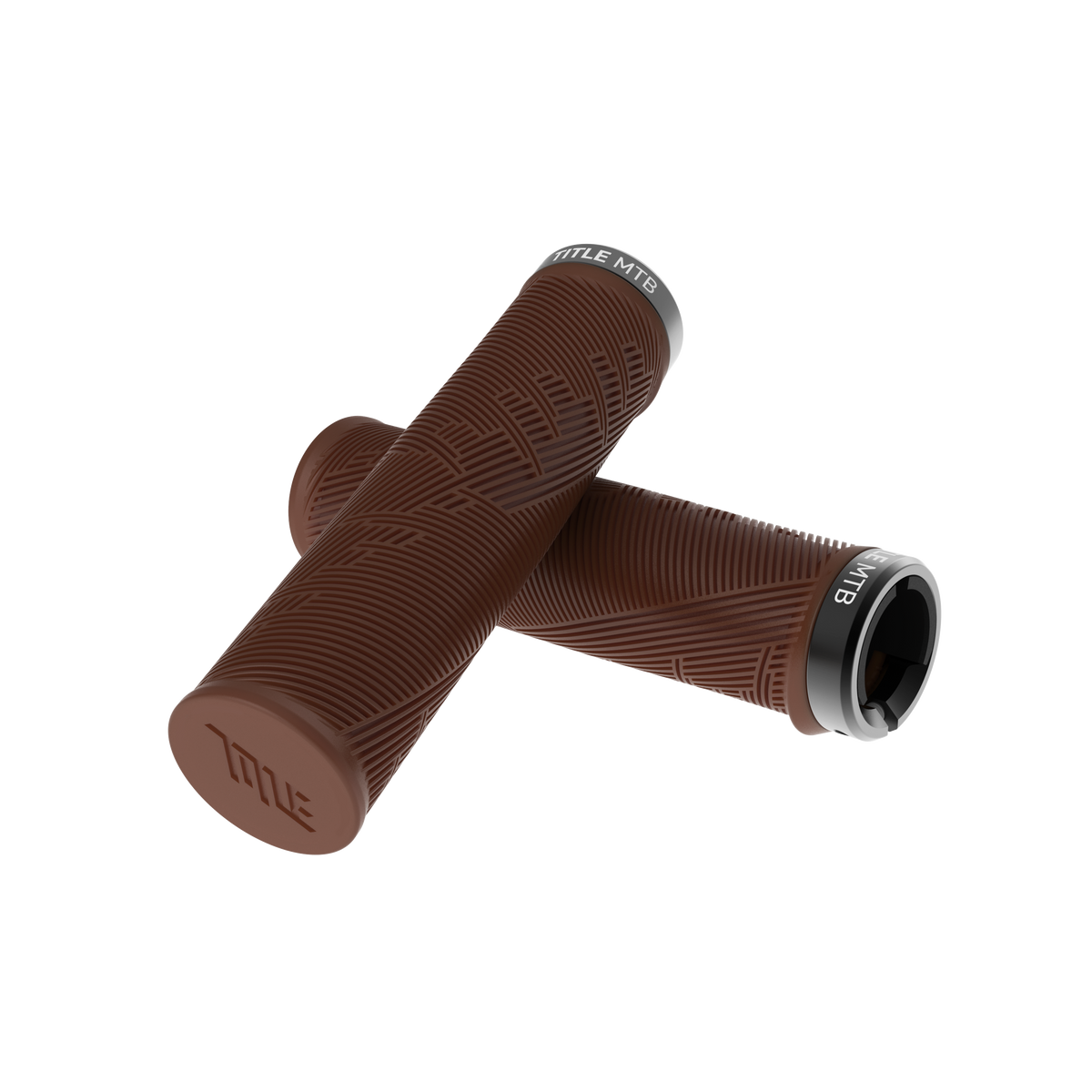 TITLE MTB FORM XL lock-on grips in Dark Brown, angled detail view